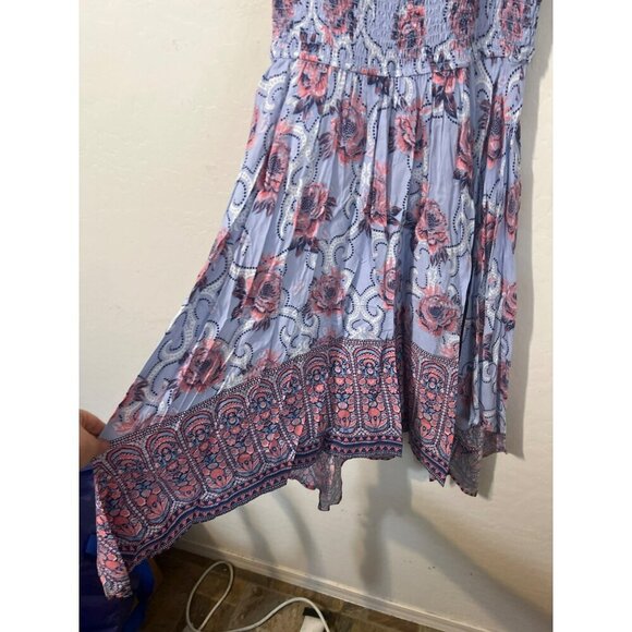 Japaa Sundress Sz M Blue Pink Watercolor Print Spaghetti Straps Midi Length - Picture 3 of 6